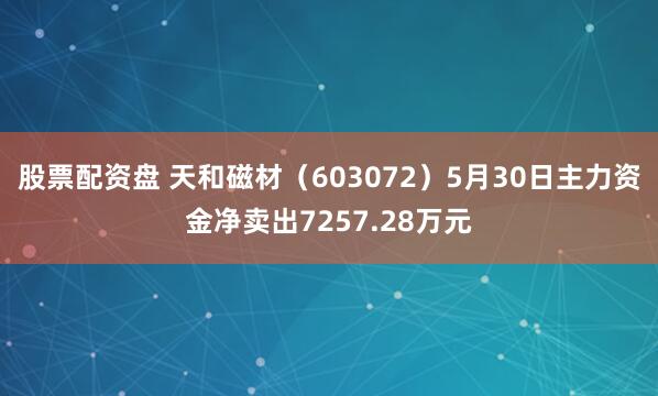 股票配资盘 天和磁材（603072）5月30日主力资金净卖出7257.28万元